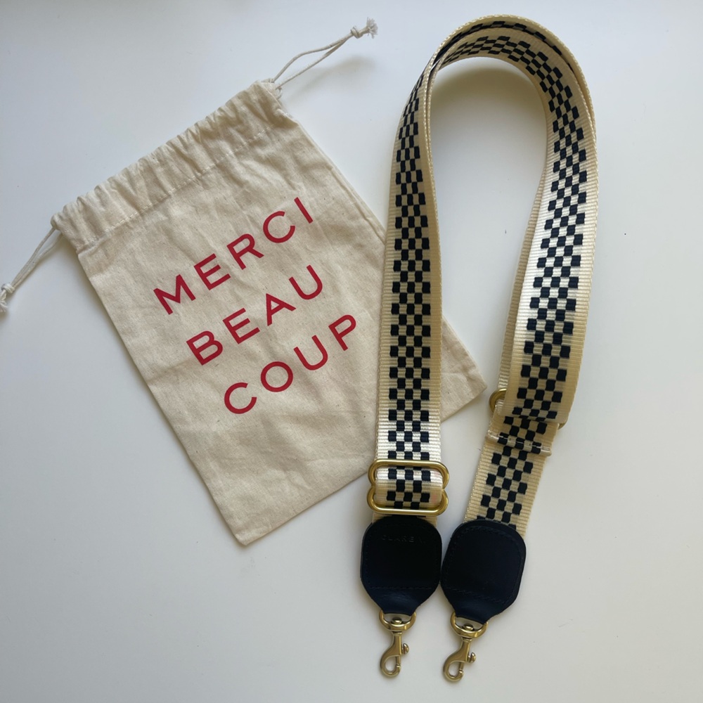 Clare V Adjustable Strap, Black | Cream Checker with Black Tabs, Nearly New!